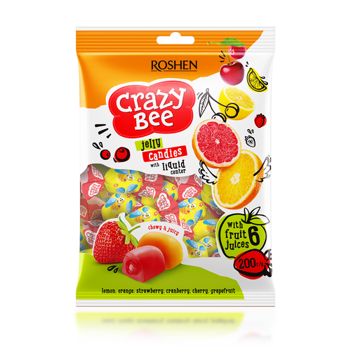 Roshen Jelly Crazy Bee  frutty punjeni žele bomboni mix voćni okus 200g slika 1