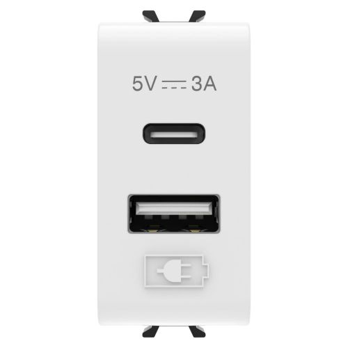 USB PUNJAČ - A+C TIP - 3A - SJAJNO BELI - 1 MODUL - CHORUSMART GW10449 slika 1