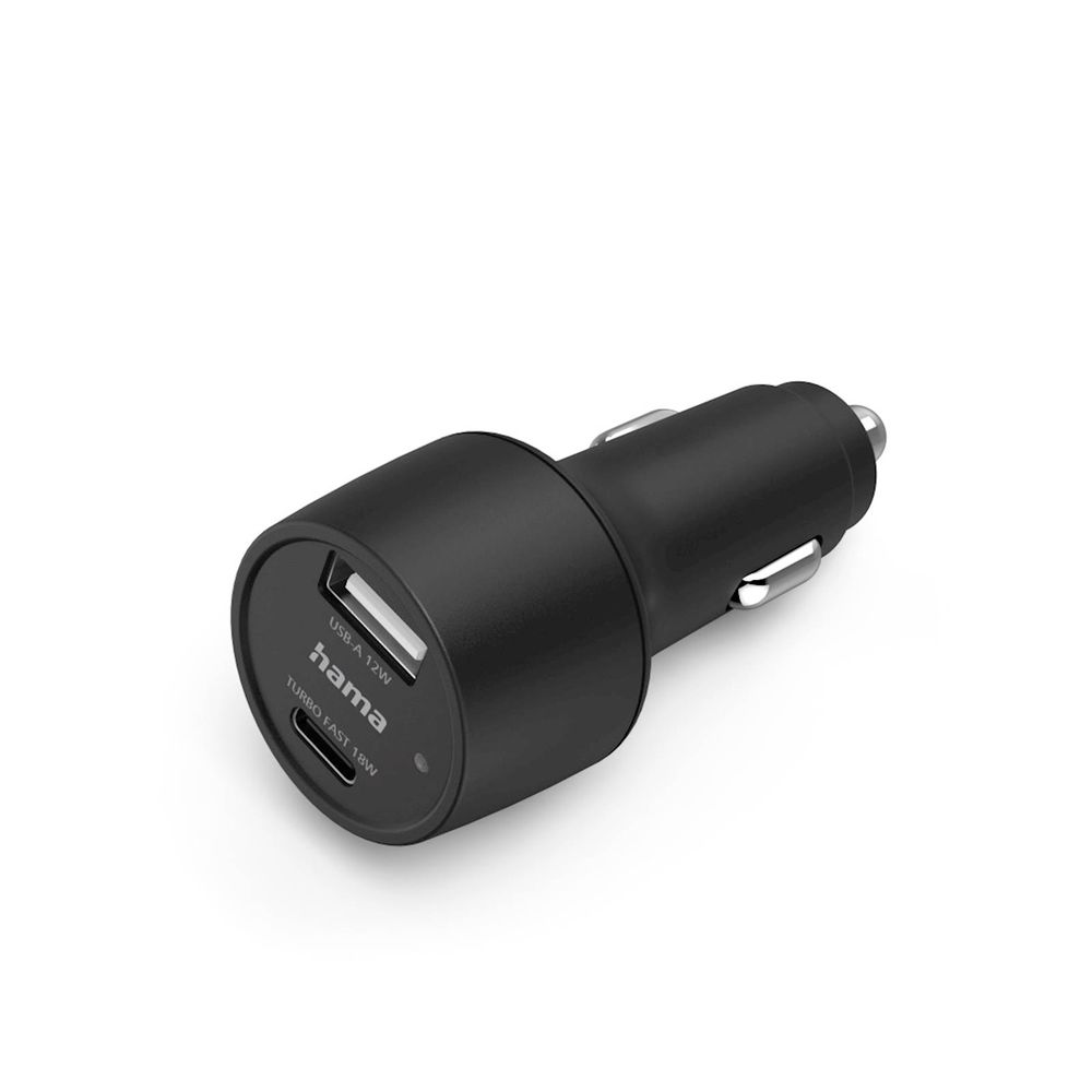 Punjač za auto HAMA, 30W, USB-C+USB-A, crni slika 1