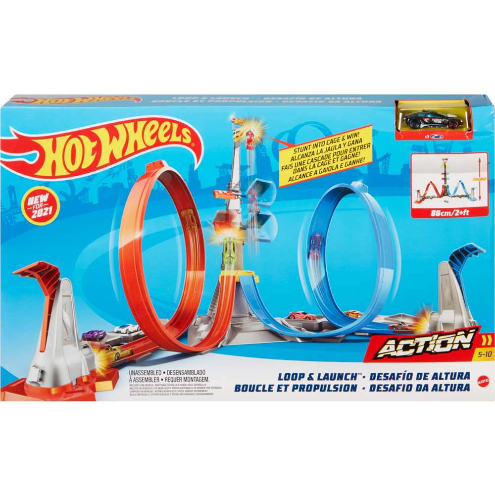 Hot Wheels Action Loop & Launch - Staza sa dvostrukom petljom i autićem, 80cm slika 9