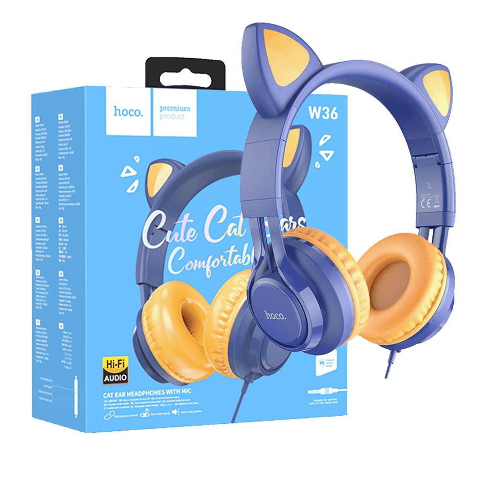 hoco. Slušalice sa mikrofonom, mačje uši, plava - W36 Cat ear, midnight blue slika 1