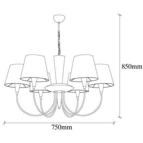 Opviq Vislica PARDO antique, metal- platno, promjer 75 cm, visina 85 cm, promjer sjenila 16 cm, visina 15 cm, 6 x E27 40 W, Pardo - 3011 slika 3