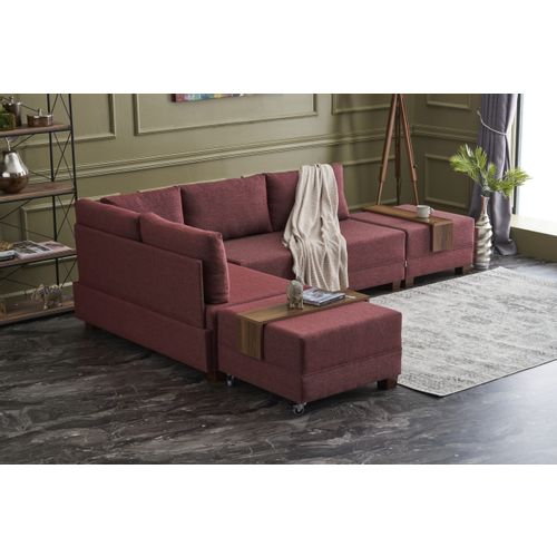 Atelier Del Sofa Kutna garnitura na razvlačenje, Bordo crvena, Fly Corner Sofa Bed Left - Claret Red slika 2