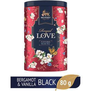 RICHARD TEA ROYAL LOVE - Crni cejlonski čaj sa korom citrusa, laticama cveća i bergamot vanilom u metalnoj kutiji, rinfuz 80g RED 160333