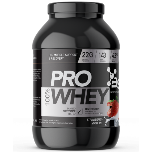 100% PRO WHEY 4.3KG BASIC SUPPLEMENTS -  Strawberry slika 1