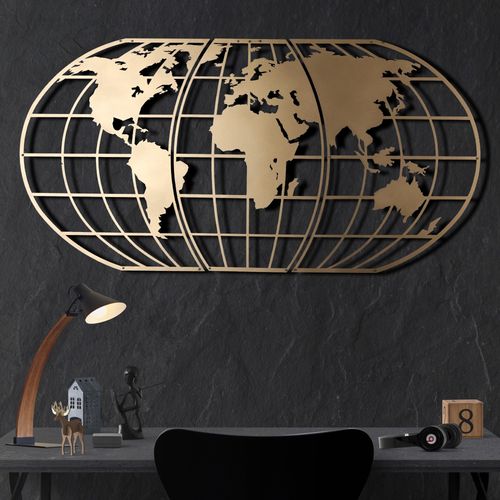Wallity Metalna zidna dekoracija, World Map Globe - Gold slika 2