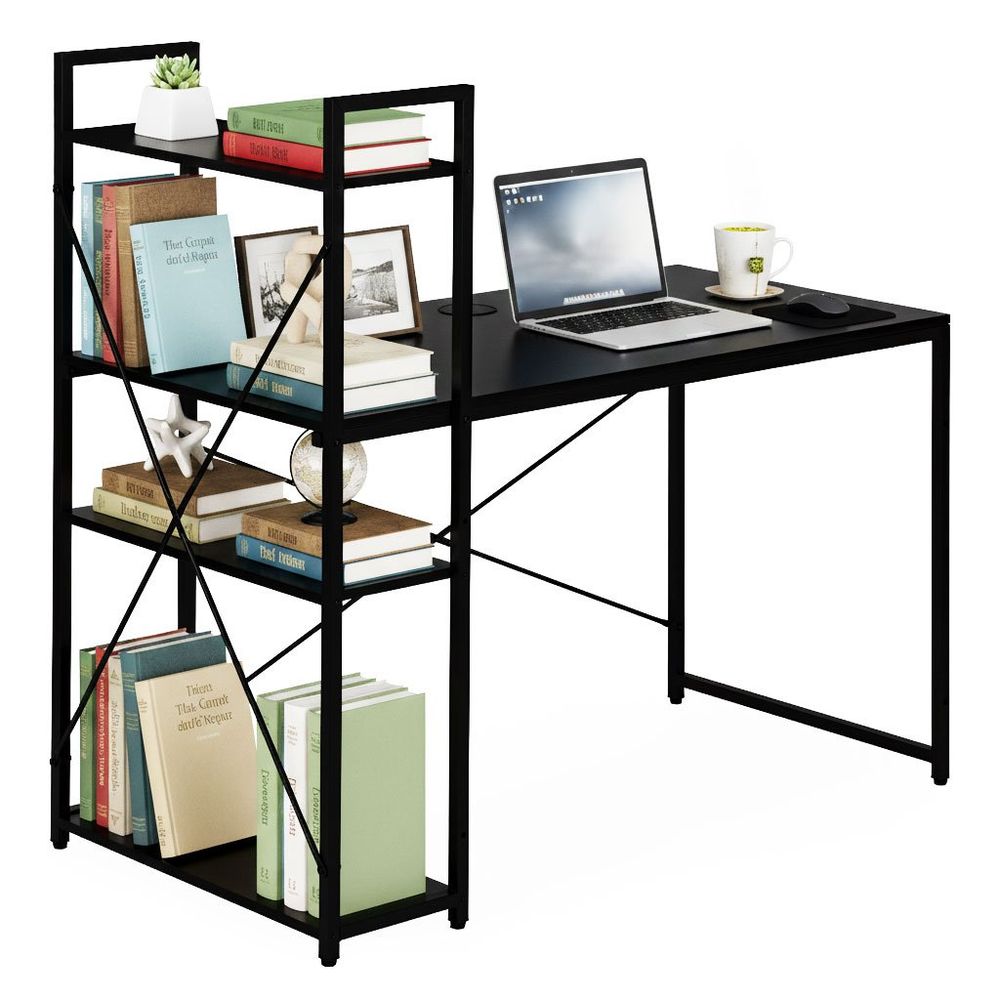 ModernHome uredski stol 120 × 60 cm s policom i 3 police – crni slika 1