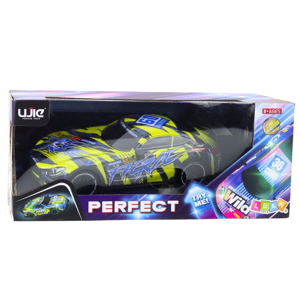 RC trkaći automobil s osvijetljenim tijelom žute boje slika 4