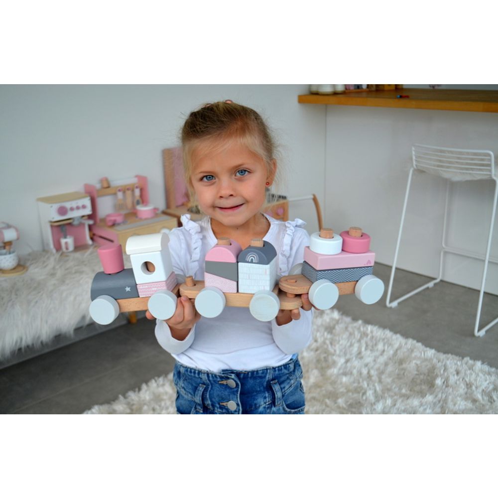 Label Label Drveni didaktički vozić za slaganje, Pink slika 4