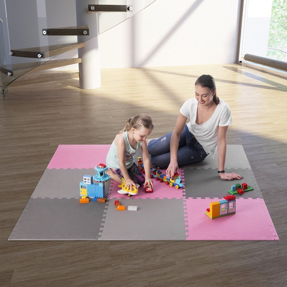 Set od 9 zaštitnih podloga u obliku slagalice za teretanu 60x60x1,0 cm sivo roza slika 6