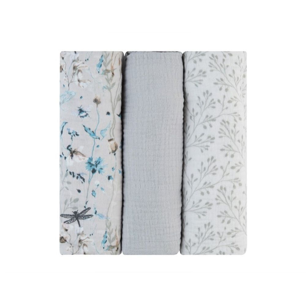 Kikka Boo Muslin pelene Dreamy Fields Grey 100x100cm, 3kom slika 2