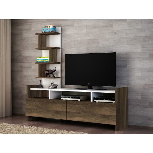 Woody Fashion TV jedinica, Bijela boja Orah, Aldora - White, Walnut slika 1