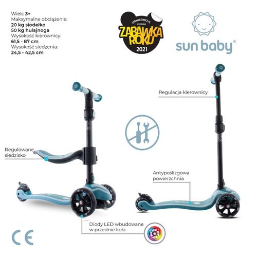 Sun Baby 3u1 dječji romobil Flash plavi slika 7