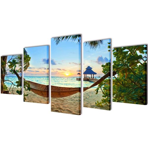 Zidne Slike na Platnu s Printom Plaže i Viseće Mreže 100 x 50 cm slika 14