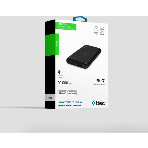 Ttec Prijenosni punjač -  PowerSlim Pro W QI/PD/QC 3.0 10.000mAh Wireless Universal Mobile Charger - Black slika 3