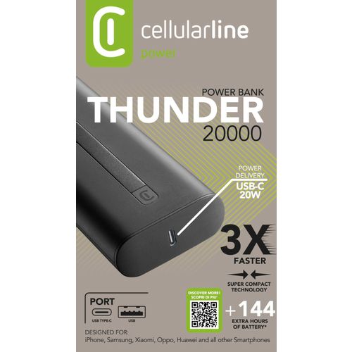 Cellularline prijenosni punjač Thunder 20.000 mAh crni slika 5