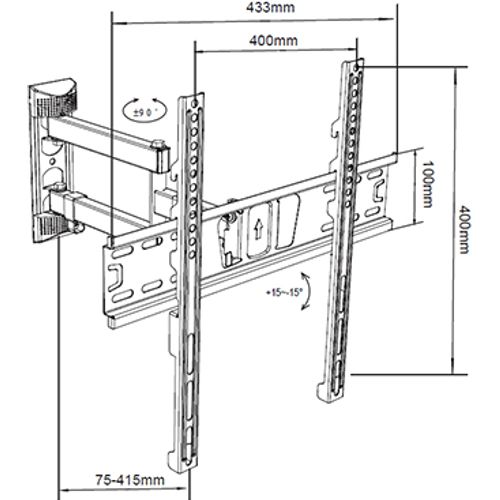 Alpha 32-55 long Nosač za TV/FULL MOTION/nagib-15 do+15/rot.180/VESA 400X400/40kg/8-42cm od zida slika 3