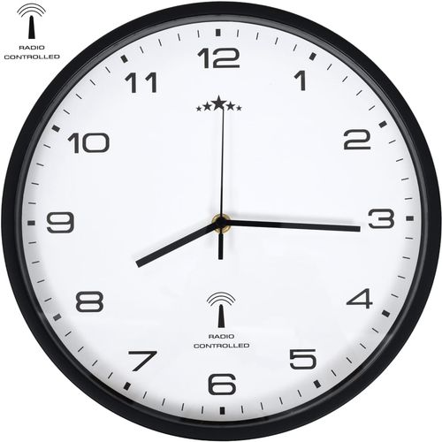 Radijski upravljan zidni sat s kvarcnim mehanizmom 31 cm crno bijeli slika 23