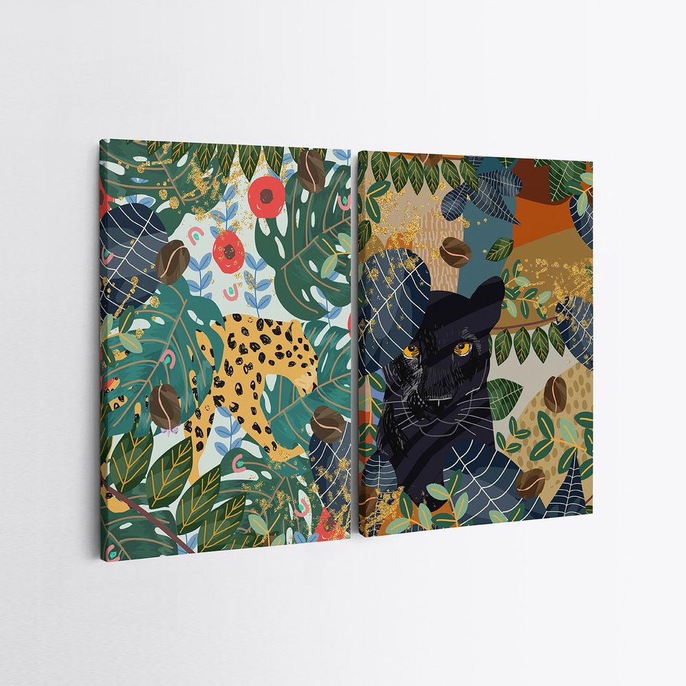 Višebojna dekorativna slika na platnu, 2KNV4248 - 50 x 70 (2 komada) (džungla, leopard, panter) slika 2