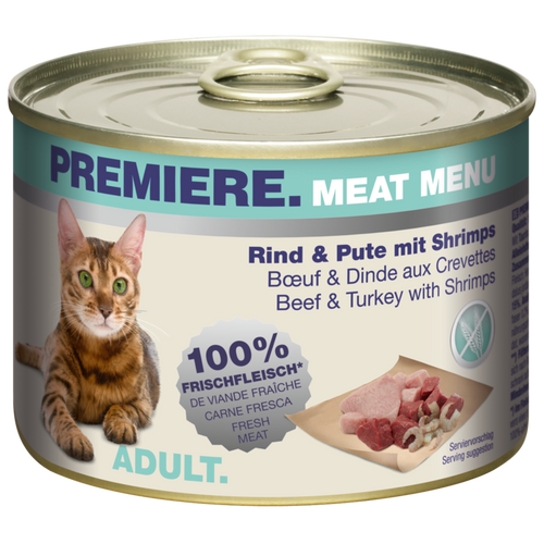 Premiere Cat Meat Menu adult Govedina,Ćuretina,Škampi 200g konzerva slika 1