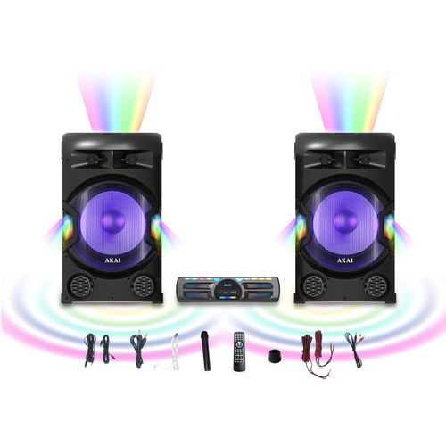 AKAI karaoke 400W, set 2x zvučnik + pojačalo, FM USB, SD, bež mikr, crni DUAL Y3 slika 3