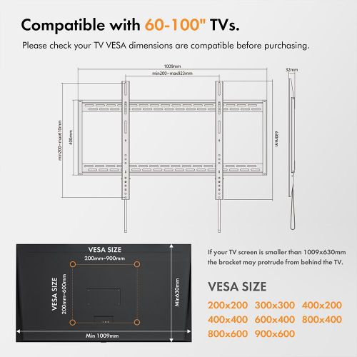 VonHaus fiksni zidni nosač za TV 60-100'' do 100kg slika 6