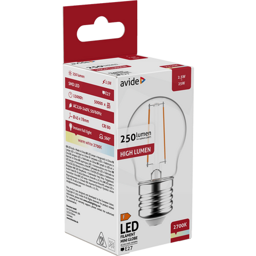 Avide Sijalica, LED 2.5W, E27, 2700K, 360°, 230V AC - Mini Globe 2.5W E27 slika 2