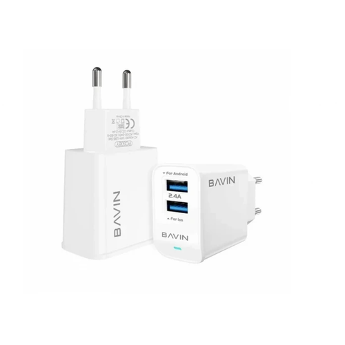 BAVIN punjač 2xUSB-A 2,4A +kabl lightning bela slika 2