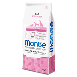 Monge Natural Superpremium Dog All Breeds Adult Monoprotein Pork With Rice And Potatoes 12 kg