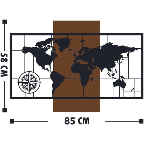 Wallity World Map With Compass Walnut
Black Decorative Wooden Wall Accessory slika 3
