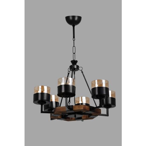 Napoli 6 Lı Ahšap Avize - Braon/Black Chandelier slika 3