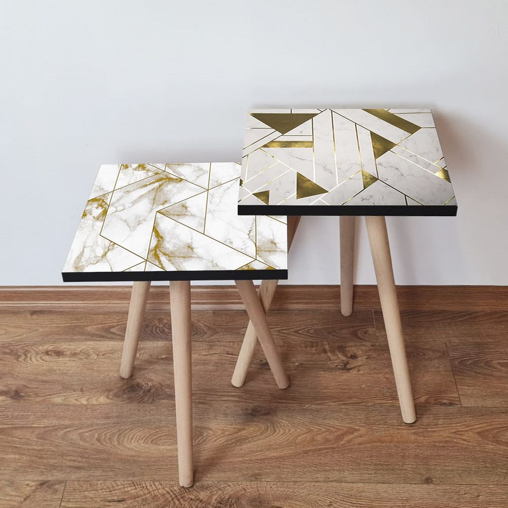 Nesting stolovi 2Shp474 - (2 komada) - boje: bijela, zlatna, siva slika 1