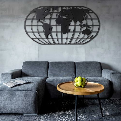 Wallity Metalna zidna dekoracija, World Map Globe - Black slika 1