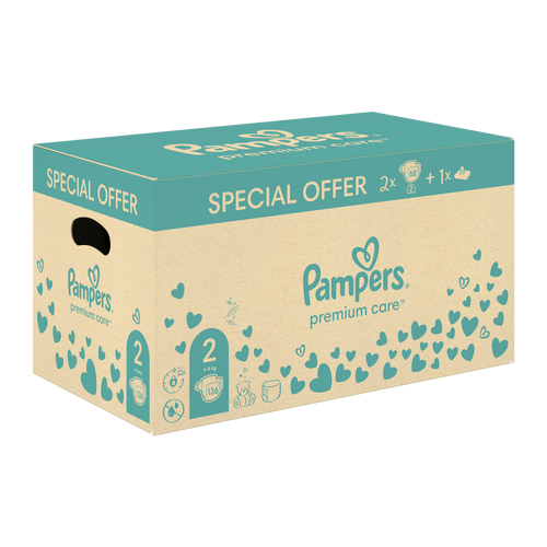 Pampers Premium Care poklon set, 136 komada pelena veličina 2 + vlažne maramice, posebna ponuda slika 1