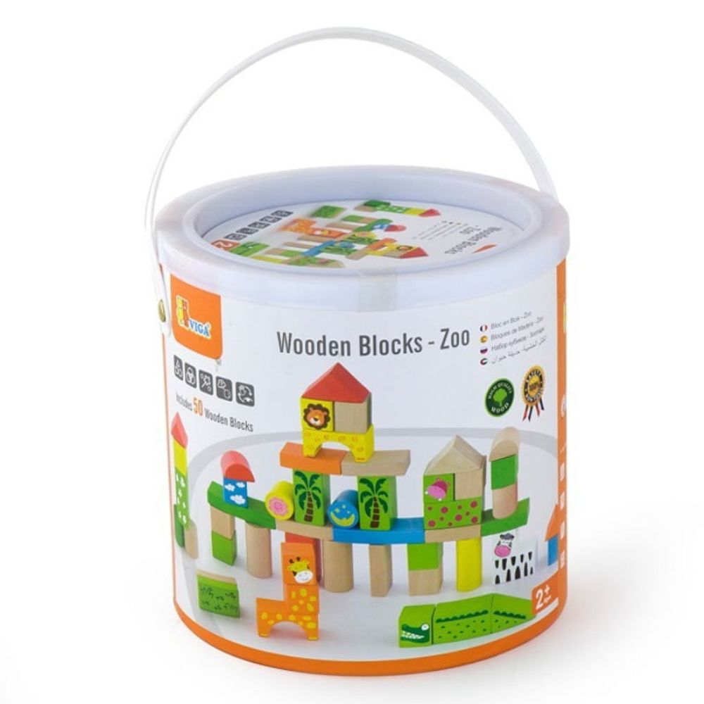 Viga Wooden Block Zoo - Drvene kocke životinje, 50kom slika 1
