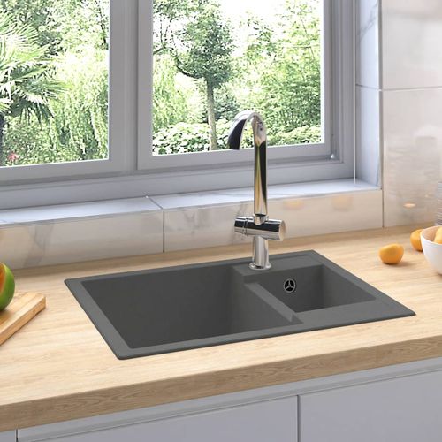 Kuhinjski sudoper s dvije kadice sivi granitni slika 27