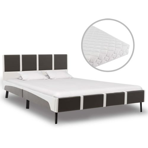 Krevet od umjetne kože s madracem sivo-bijeli 140 x 200 cm slika 1