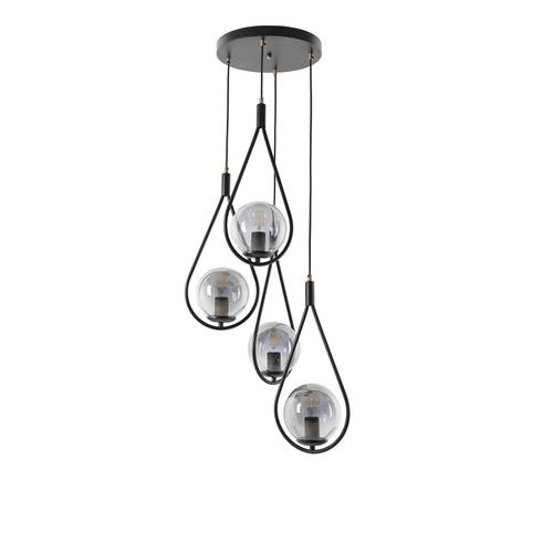 Damla 4 Lü Tepsili Füme Camlı Siyah Sarkıt Black Chandelier slika 2