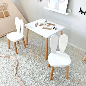 Kinder Home Drveni dječiji sto sa dvije stolice Bunny, Bijeli