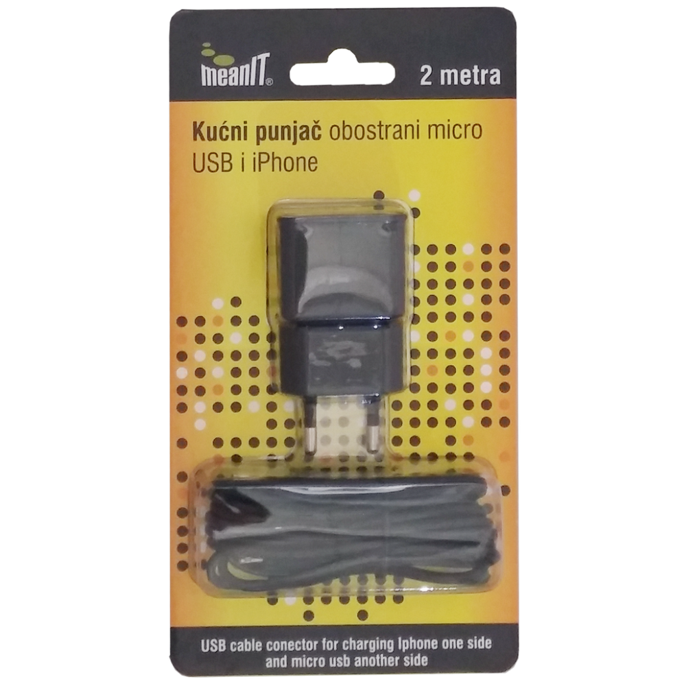 MeanIT Punjač kućni za smartphone I iPhone, 2 met - PUNJAČ KUĆNI ZA SMARTPHONE I IPHONE slika 1