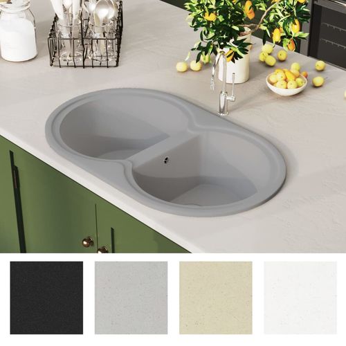 Kuhinjski sudoper s dvije kadice ovalni sivi granitni slika 22