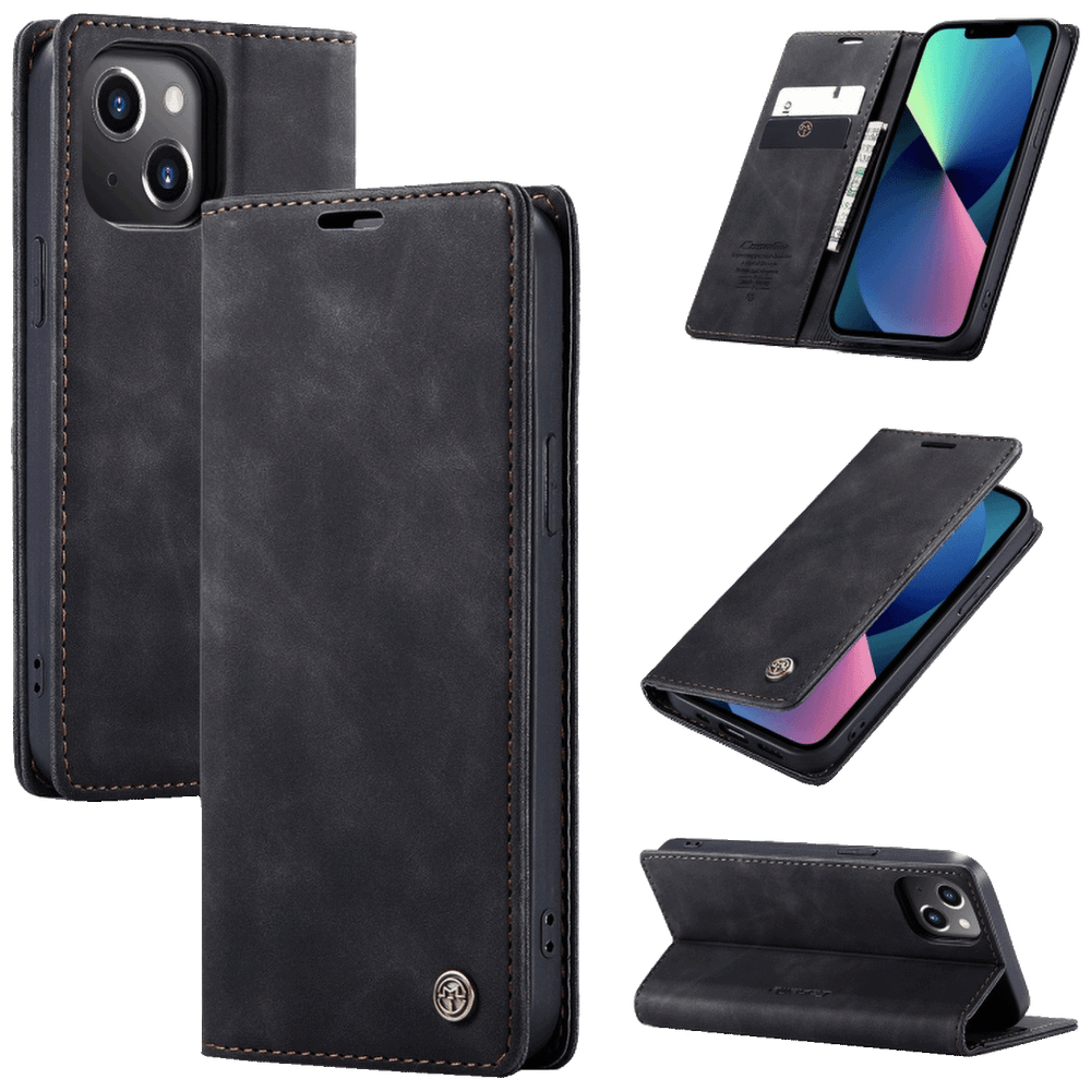 CaseMe Futrola preklopna za iPhone 14, koža, crna - Flip Leather Phone Case iPhone 14 slika 3