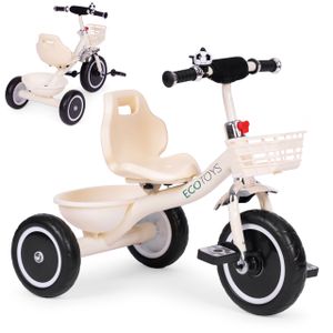 Tricikl s protukliznim rukohvatima, zvono, košara, bež, ECOTOYS