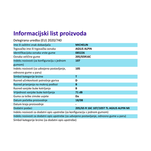 Michelin Guma 205/65r16c agilis alpin 107/105t tl michelin kombi i pol. zimske gume slika 2