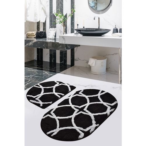 Bonne Oval - Black Multicolor Acrylic Bathmat Set (2 Pieces) slika 1