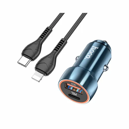 HOCO auto punjač Type C + USB QC3.0 Power Delivery 20W s kabelom za iPhone Lightning 8-pin Z46A safirno plavi slika 3