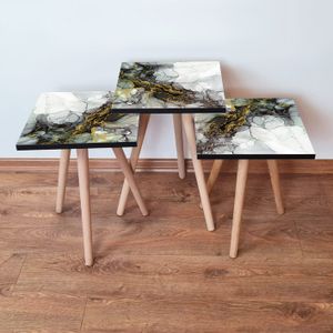 Nesting Table 3Shp233 - Set od 3 komada u bijeloj, sivoj, zlatnoj i senf boji