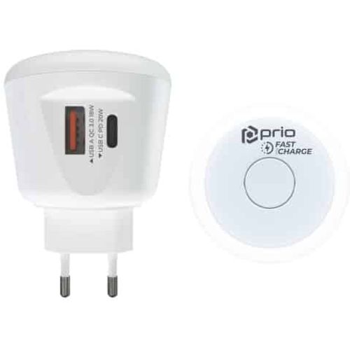 Prio Fast Charge Zidni punjač 20 W PD (USB C) + QC 3.0 (USB A) Noćno svjetlo bijelo slika 1