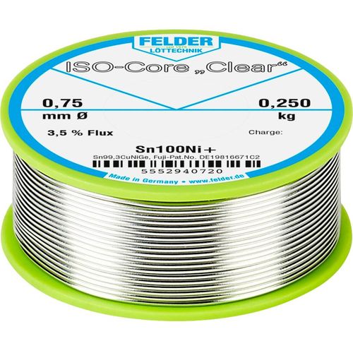 Felder Löttechnik ISO-Core ''Clear'' Sn100Ni+ lemna žica svitak  Sn99,25Cu0,7Ni0,05  0.250 kg 0.75 mm slika 1