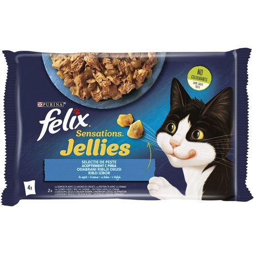 FELIX Sensations Jellies, za odrasle mačke, mokra hrana s lososom u želeu i s pastrvom u želeu, 4x85g slika 1